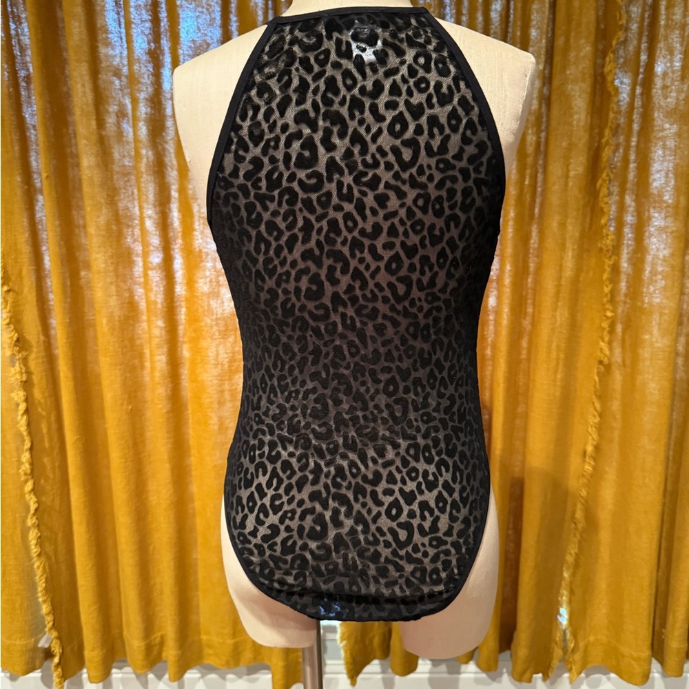 Black Leopard Print Women's Bodysuit - Picture 3 of 5